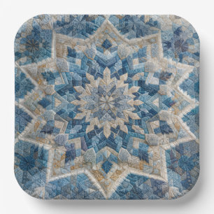 Retro Snowflake Kaleidoscope Quilt Pappteller