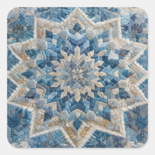 Retro Snowflake Kaleidoscope Quilt Quadratischer Aufkleber