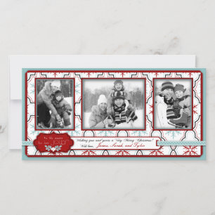 Retro Snowflakes Foto Card Trio Feiertagskarte