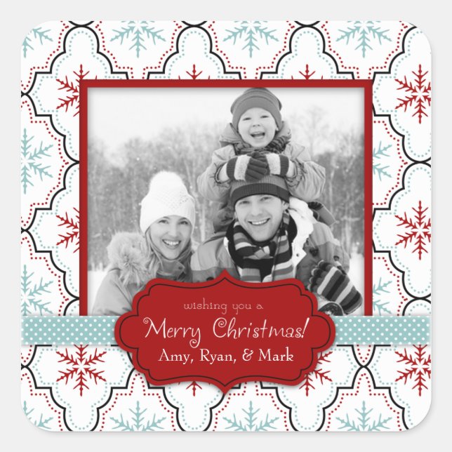 Retro Snowflakes Foto Sticker B (Vorderseite)