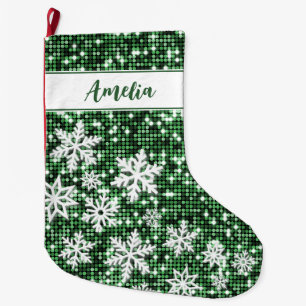 Retro Snowflakes Grüne Weihnachten Personalisiert Großer Weihnachtsstrumpf