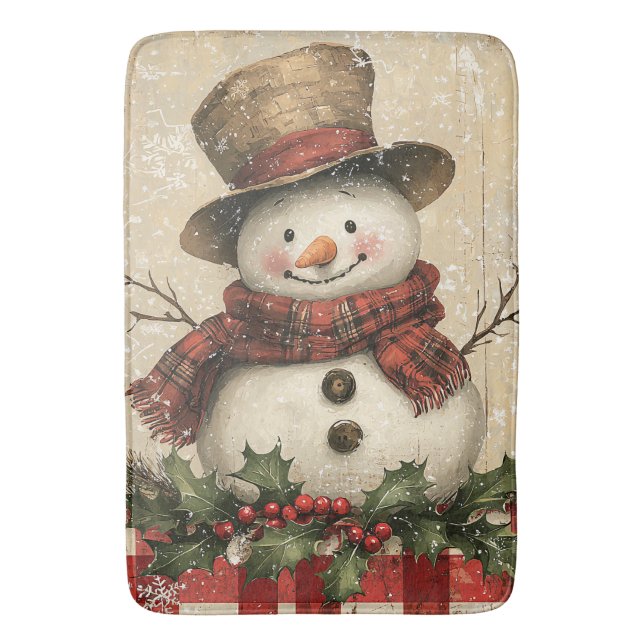 Retro Snowman Bath Mat Badematte (Vorderseite Vertikal)