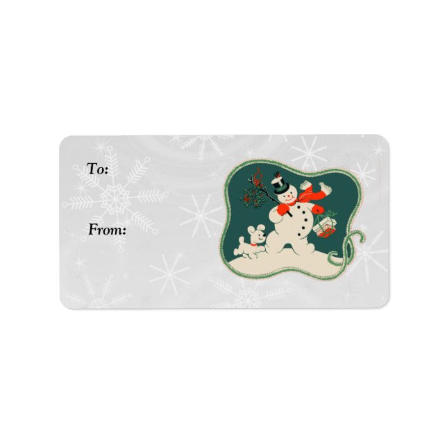 Retro Snowman Gift Tags Adressaufkleber (Vorne)