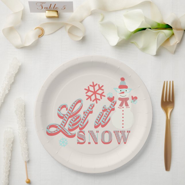 Retro Snowman Let it Snow Christmas Tan Pappteller (Hochzeit)