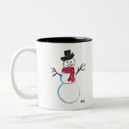 Retro Snowman niedliche Angesicht Kinder Winter Zweifarbige Tasse