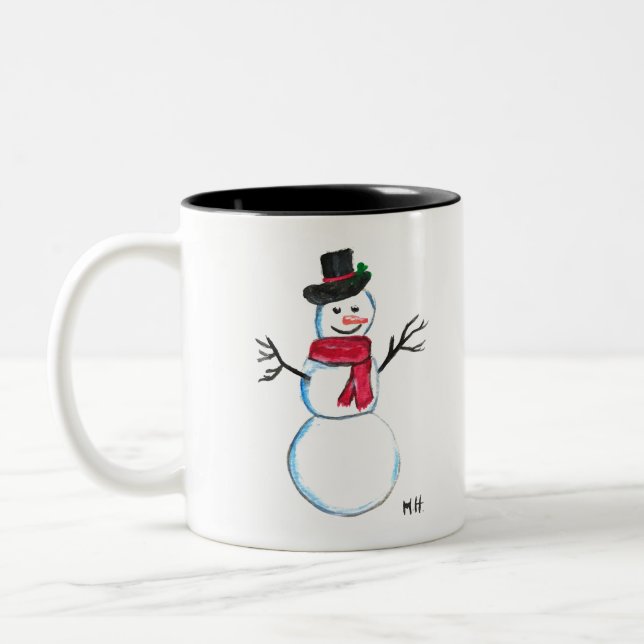 Retro Snowman niedliche Angesicht Kinder Winter Zweifarbige Tasse (Links)