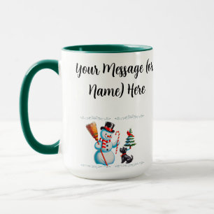 Retro Snowman, Niedlicher Hund, roter Kardinal und Tasse