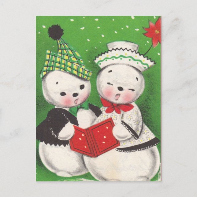 Retro Snowman Postcard Postkarte (Vorderseite)