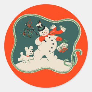 Retro Snowman Runder Aufkleber