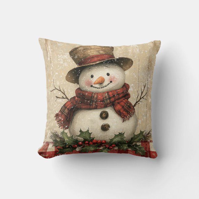Retro Snowman Throw Kissen (Vorderseite)