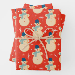 Retro Snowman Weihnachtswrapping Paper Geschenkpapier Set