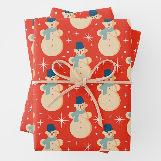 Retro Snowman Weihnachtswrapping Paper Geschenkpapier Set (Beispiel)