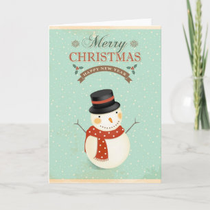 Retro Snowmen Happy New Year Frohe Weihnachten