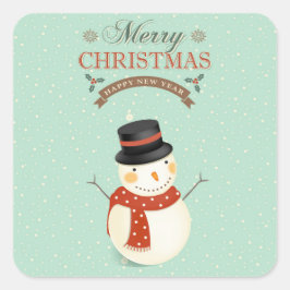 Retro Snowmen Happy New Year Frohe Weihnachten Quadratischer Aufkleber