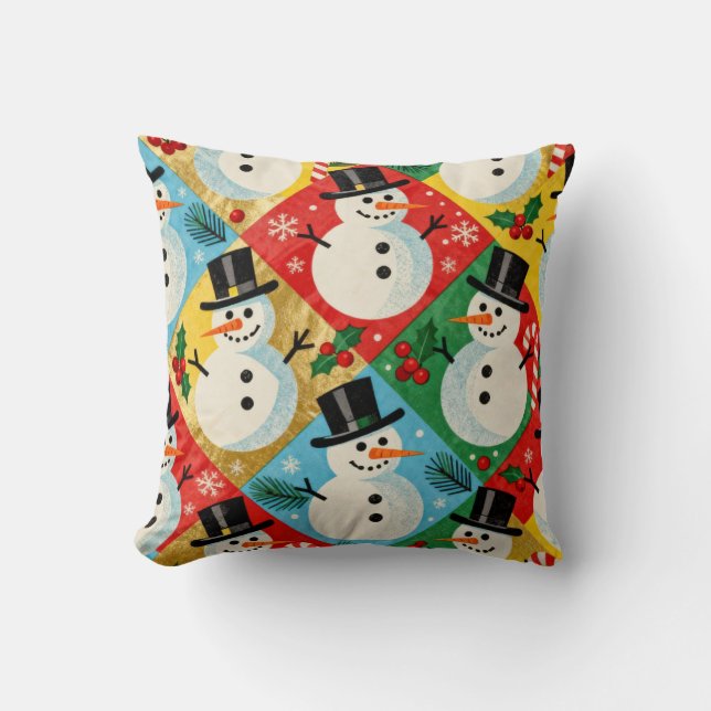 Retro Snowmen Kissen (Vorderseite)