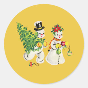Retro Snowmen Runder Aufkleber