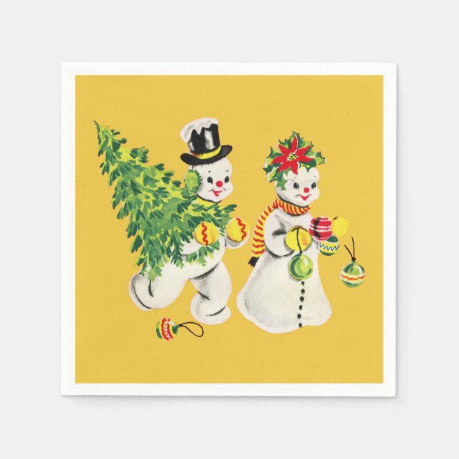 Retro Snowmen Serviette (Vorderseite)