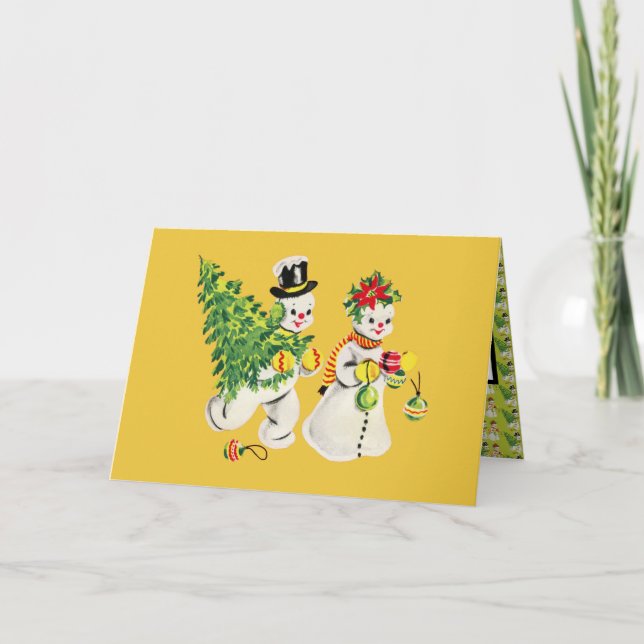 Retro Snowmen Weihnachten Karte (Vorderseite)