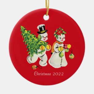 Retro Snowpair Keramik Ornament