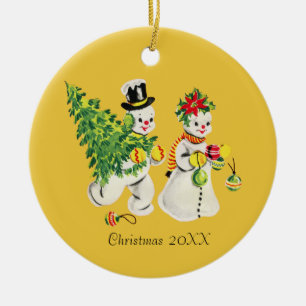 Retro Snowpair Keramik Ornament