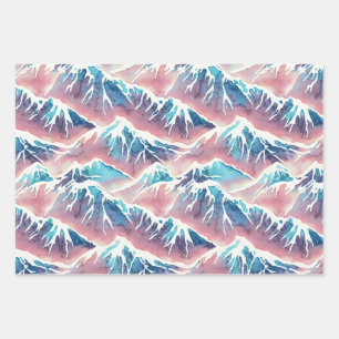Retro Snowy Pastel Mountains Geschenkpapier Set