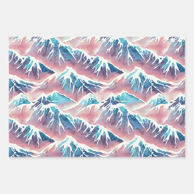 Retro Snowy Pastel Mountains Geschenkpapier Set (Vorderseite)