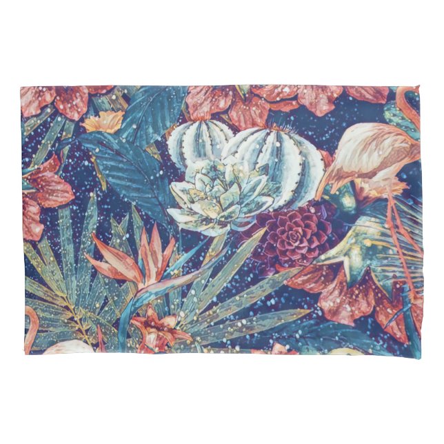Retro Snowy Tropical Flamingo Paradise Kissenbezug (Vorderseite)