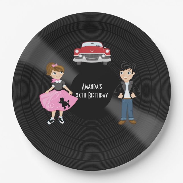Retro Sock Hop Geburtstagsparty Pappteller (Vorderseite)