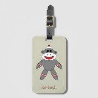 Retro Sock Monkey auf Tan mit Name