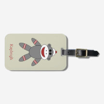Retro Sock Monkey auf Tan mit Name