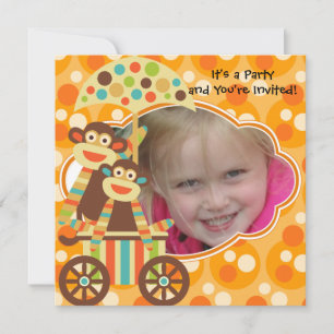Retro Sock Monkeys Photo Invitation d'anniversaire