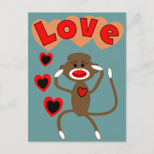 Retro-Sockenaffe LOVE Postkarte