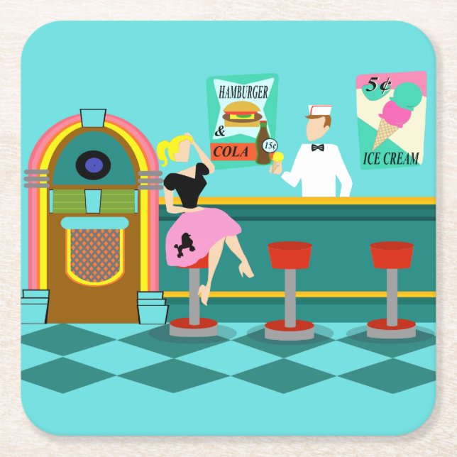 Retro Soda-Brunnen-Papier-Untersetzer Rechteckiger Pappuntersetzer (Vorderseite)
