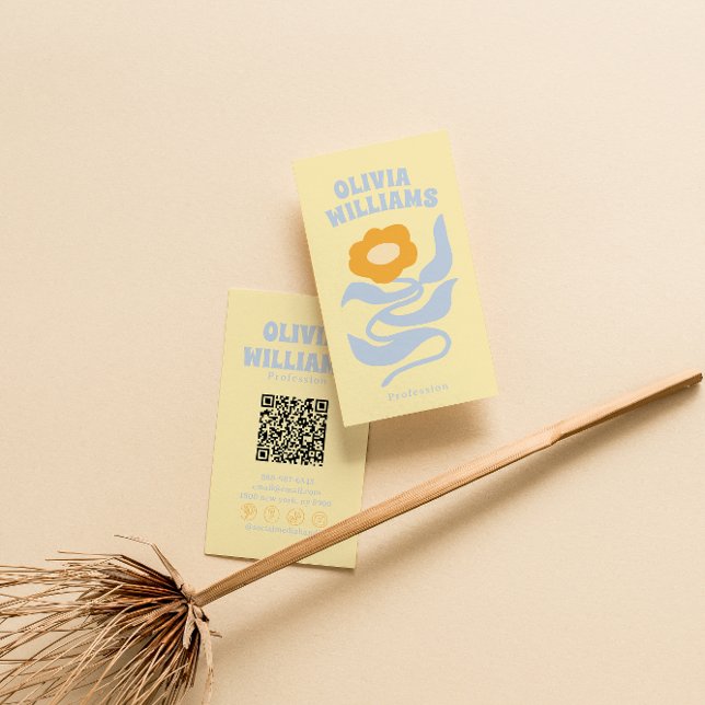 Retro Soft Farbiger QR Code Boho Groovy Floral Visitenkarte (Von Creator hochgeladen)