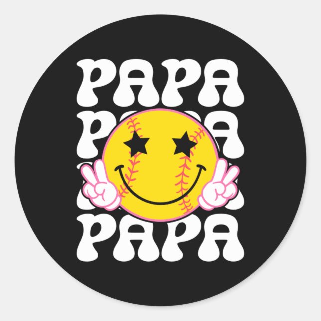 Retro Softball Papa Runder Aufkleber (Vorderseite)