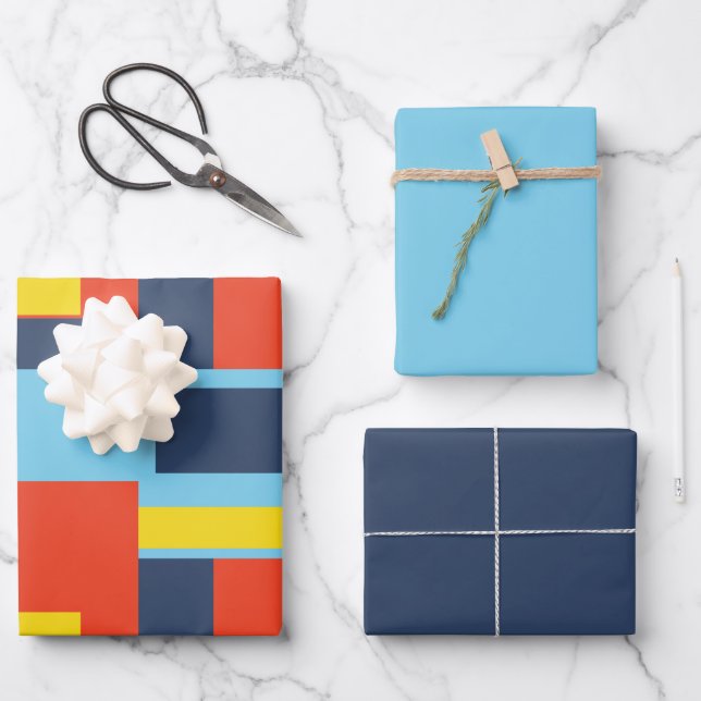 Retro Solid Block Design/Set 2 Geschenkpapier Set (Vorderseite)