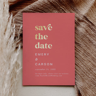 Retro-Sommer-Goldfolie-Hot-Pink-Save-the-Date Folieneinladung