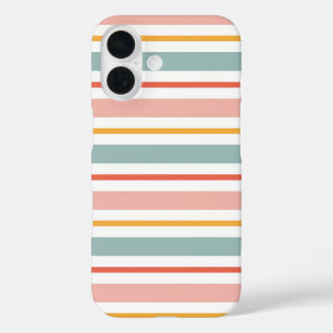 Retro-Sommer-Pastell-Gestreift-Rosa-Minz und Senf iPhone 16 Hülle