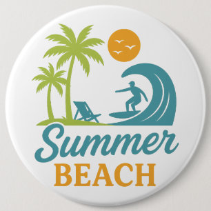 Retro-Sommer-Strandszene beim Surfen Button