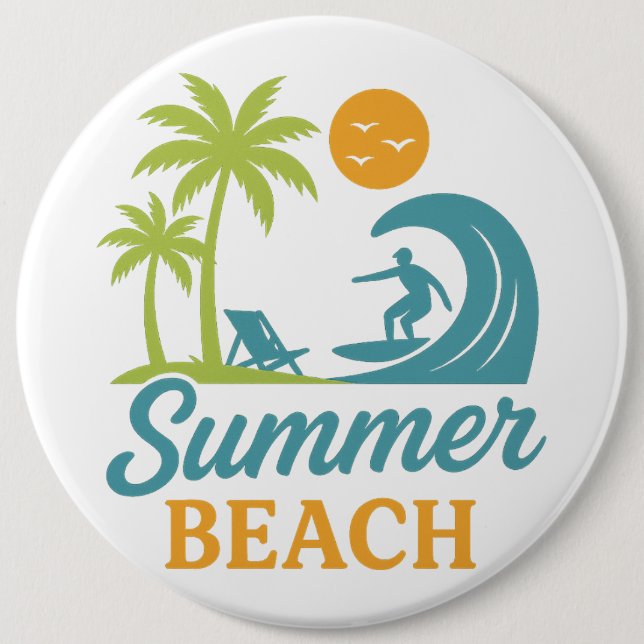 Retro-Sommer-Strandszene beim Surfen Button (Vorderseite)