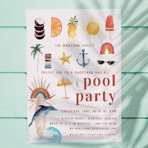 Retro Sommer Surfen   Poolparty-Einladung Einladung