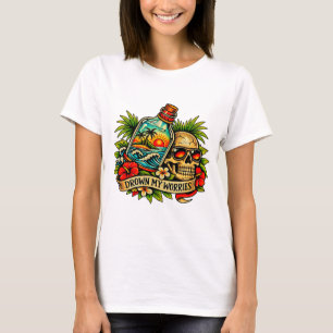 Retro Sommer Totenkopf Flaschenpost Strand Frauen T-Shirt