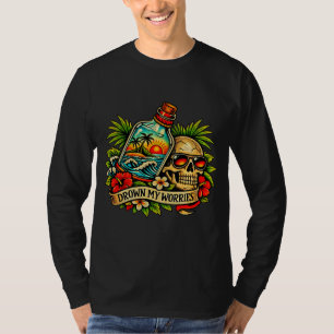 Retro Sommer Totenkopf Flaschenpost Strand T-Shirt