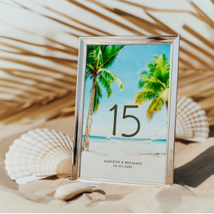 Retro Sommer Tropischer Palmenstrand Hochzeit Tischnummer