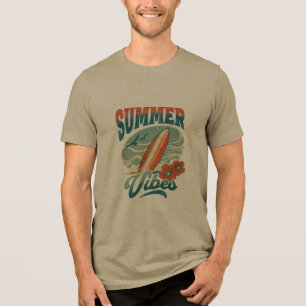 Retro-Sommer-Vibes-Surfboard-Strand Tri-Blend Shirt