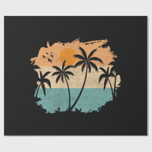 Retro-Sommerferien Sonnenuntergang Strand Palmen B Geschenkpapier