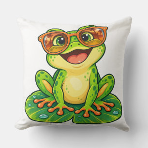 Retro-Sommerfrosch mit Sonnenbrille PNG Süße Tro Kissen
