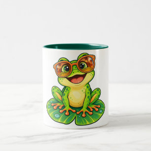 Retro-Sommerfrosch mit Sonnenbrille PNG Süße Tro Zweifarbige Tasse
