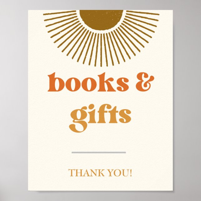Retro-Sonne-Bücher-&-Geschenke-Schild, Boho-Sonne- Poster (Vorne)