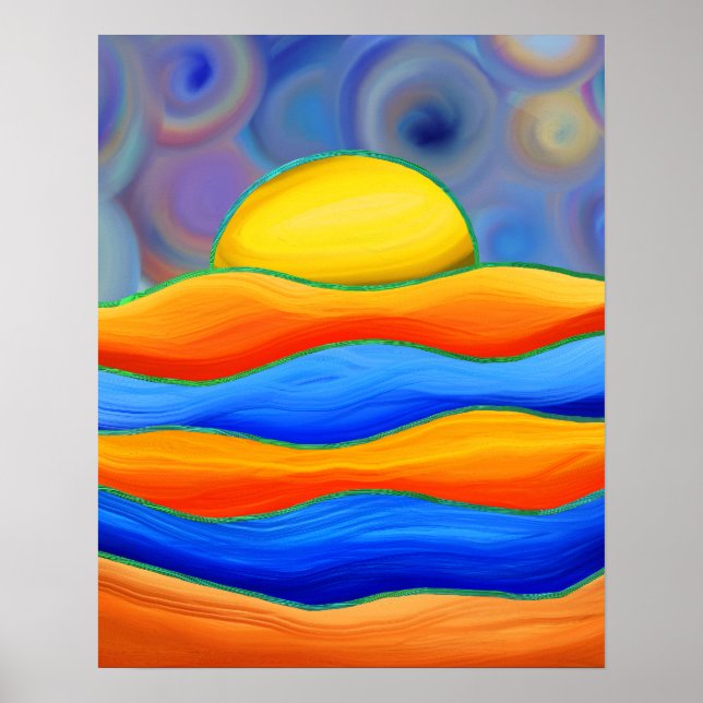 RETRO-SONNE FARBWELLEN-LANDSCHAFT POSTER (Vorne)
